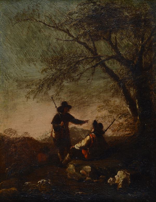 Anonimo, XVIII sec. - Landscape with peasants