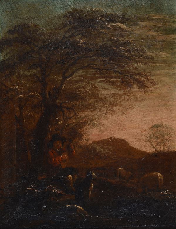 Anonimo, XVIII sec. - Landscape with peasants