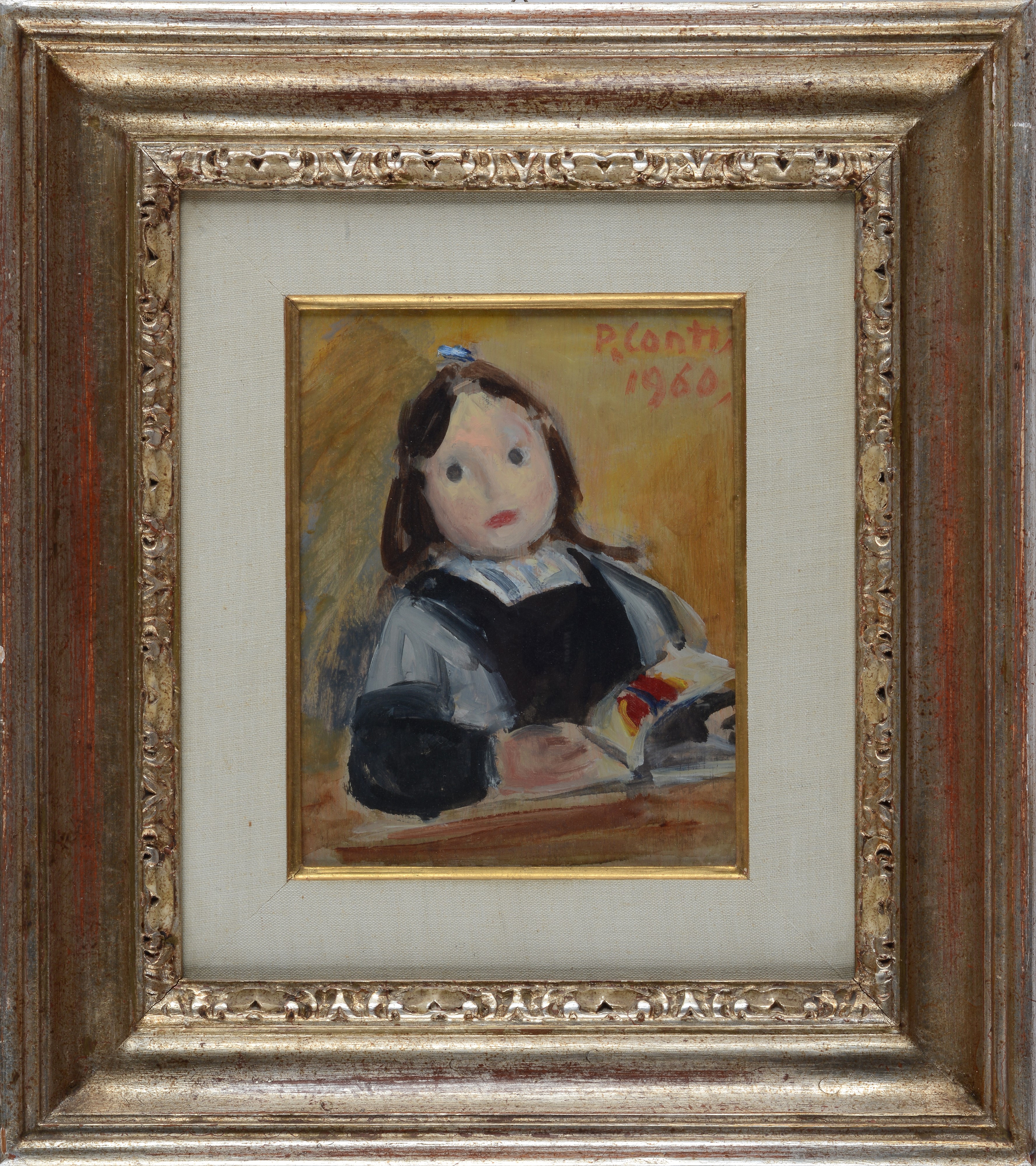 Primo Conti - Bimba e farfalla, olio su legno