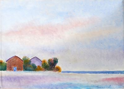 Paesaggio, olio su cartone
