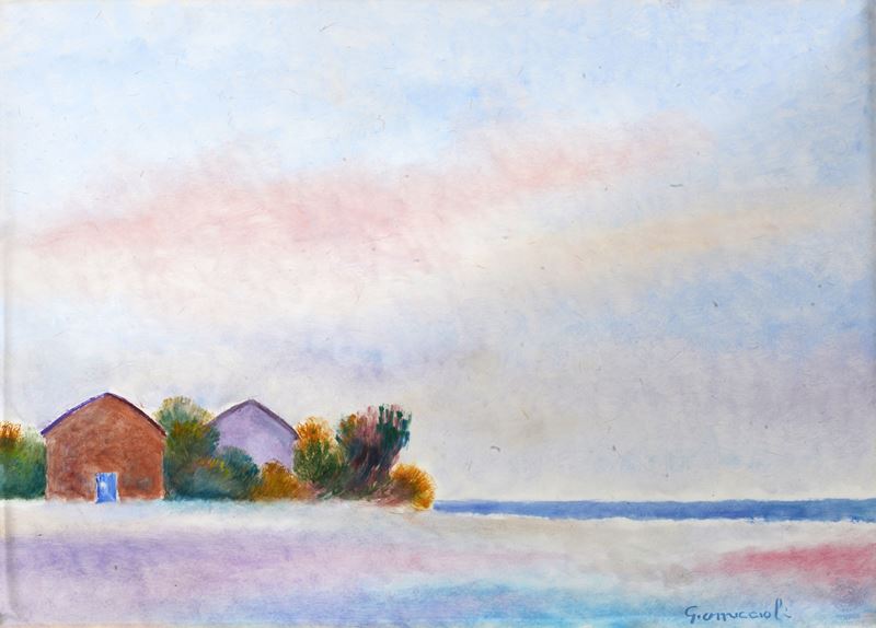 Giovanni Omiccioli - Paesaggio, olio su cartone