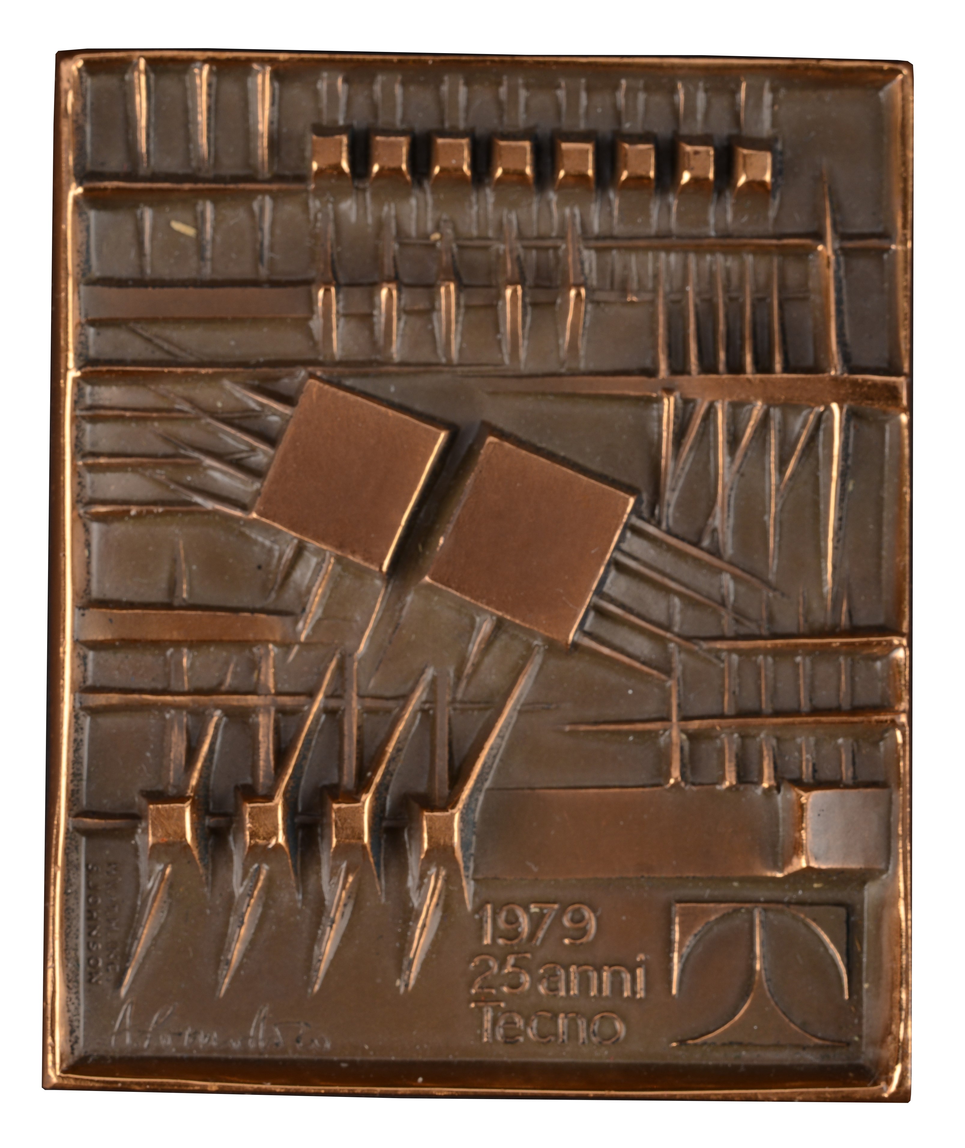 Arnaldo Pomodoro - Medaglia commemorativa per il 25° anniversario di Tecno, bronzo