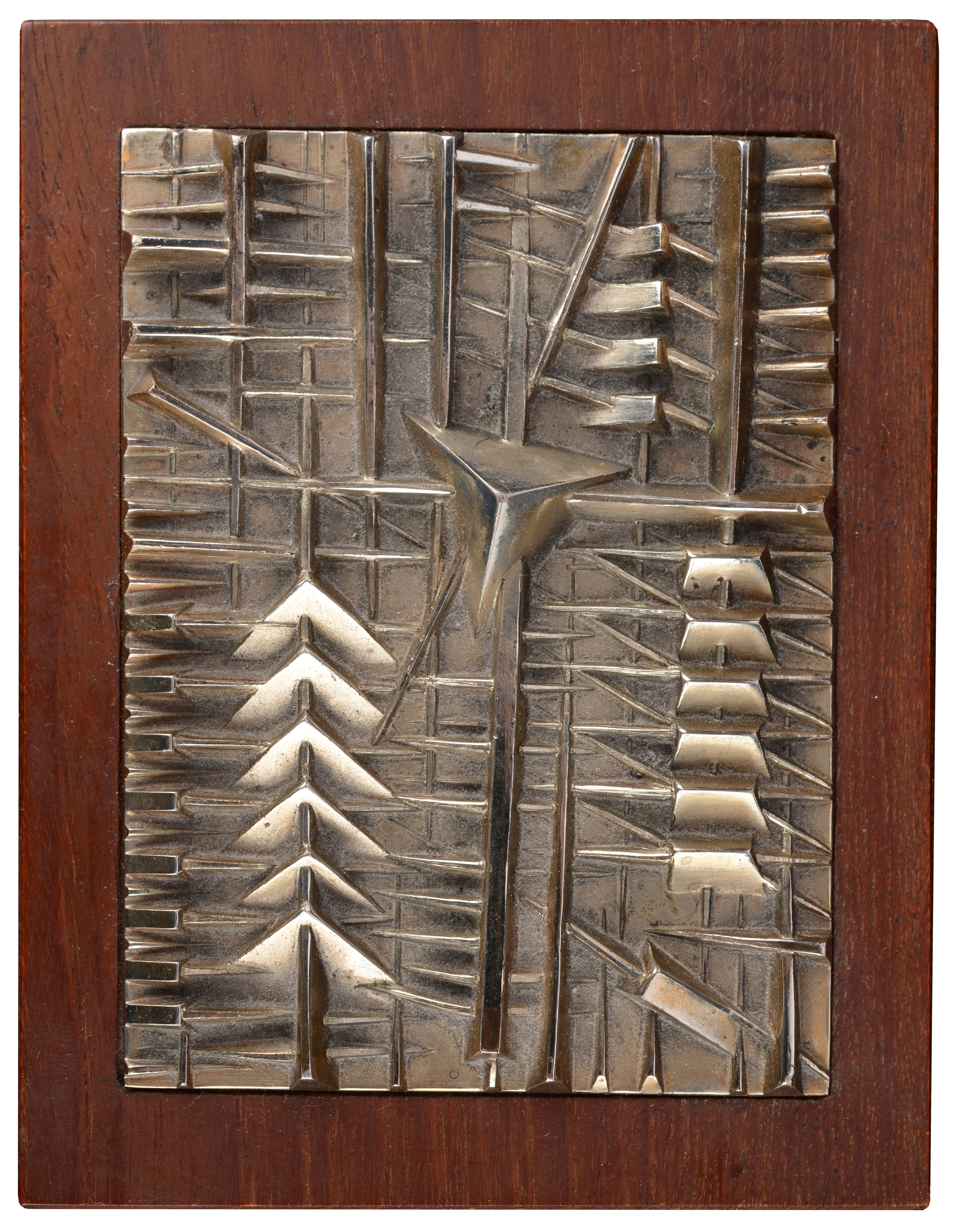 Arnaldo Pomodoro - Scatola per Cariplo, legno teak e bronzo argentato, 1981