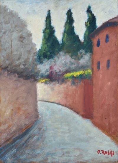 Via San Leonardo, olio su masonite