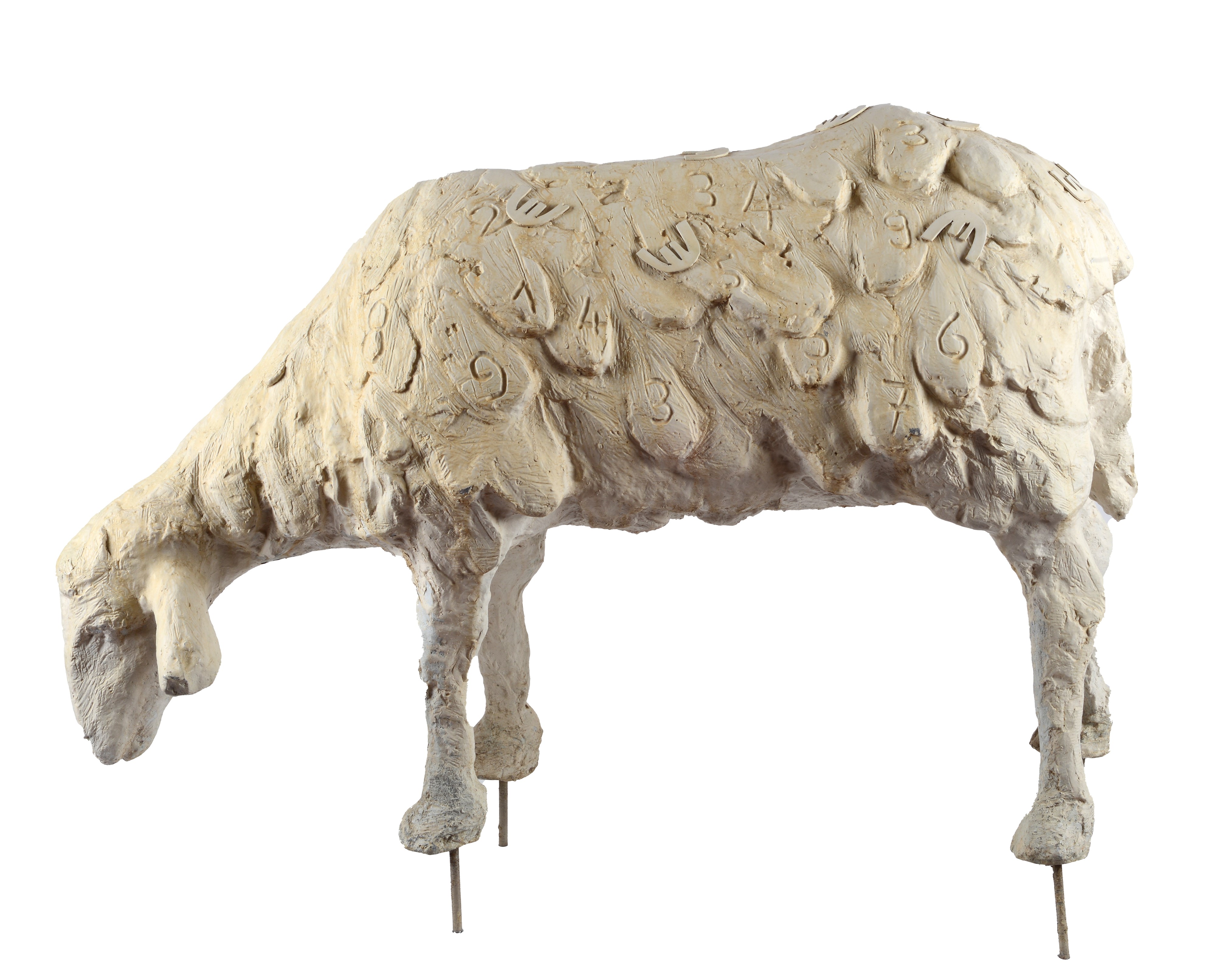 Kurt Laurenz Metzler - Pecora con euro e lettere e Pecora con euro e numeri, sculture in allumini...