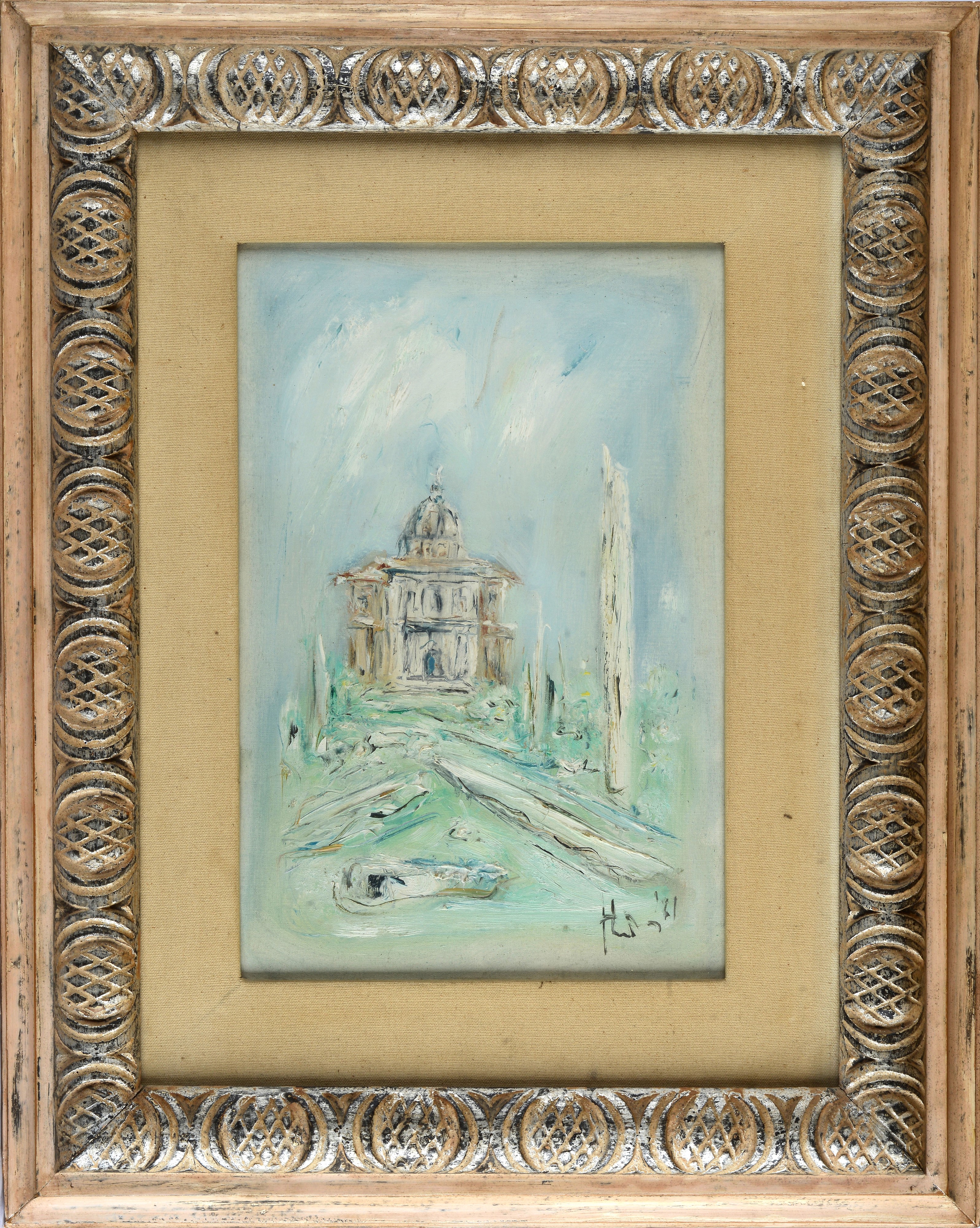 Giovanni Stradone - La basilica, olio su cartone telato