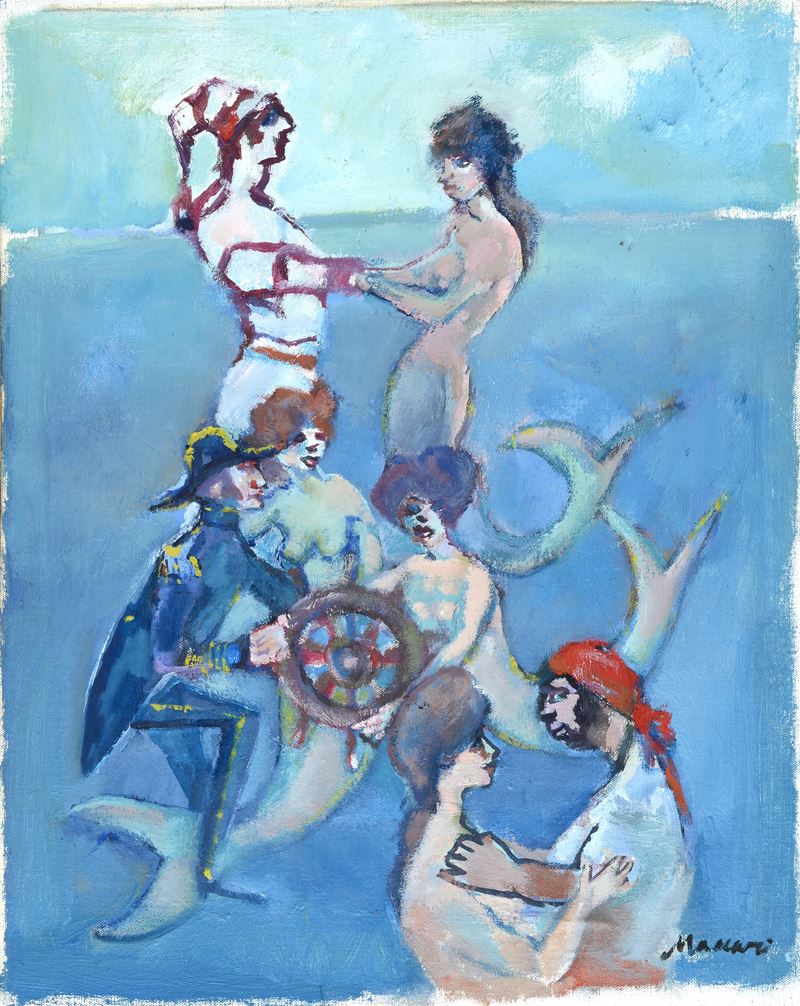 Mino Maccari - Sirene a bordo, olio su tela