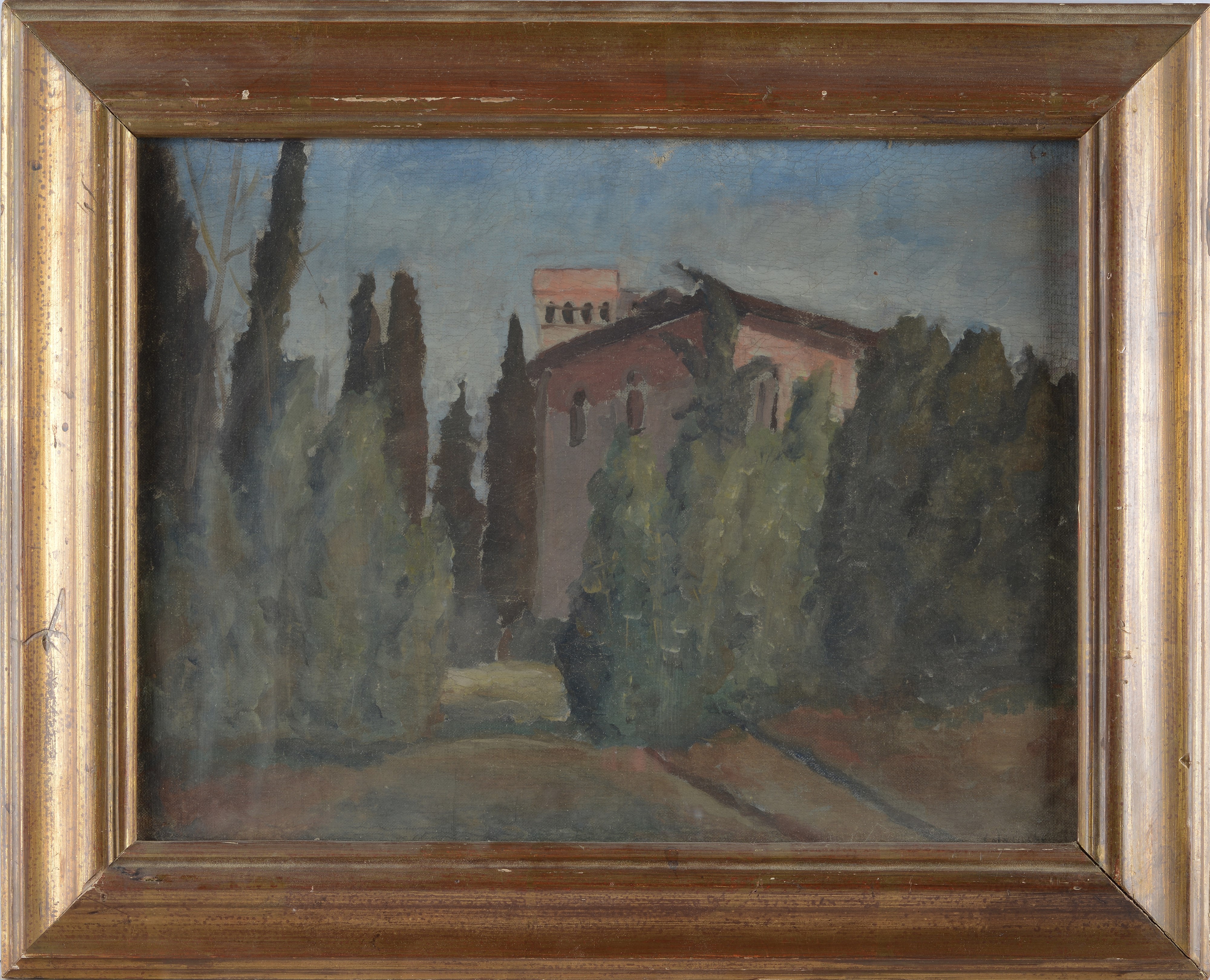 Giovanni Colacicchi - Casolare in campagna, olio su tela riportata su cartone