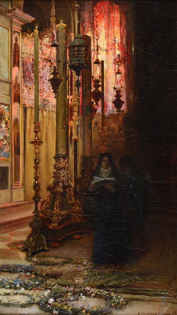 Sebastiano Guzzone - Interior of a church (Nuns in church)