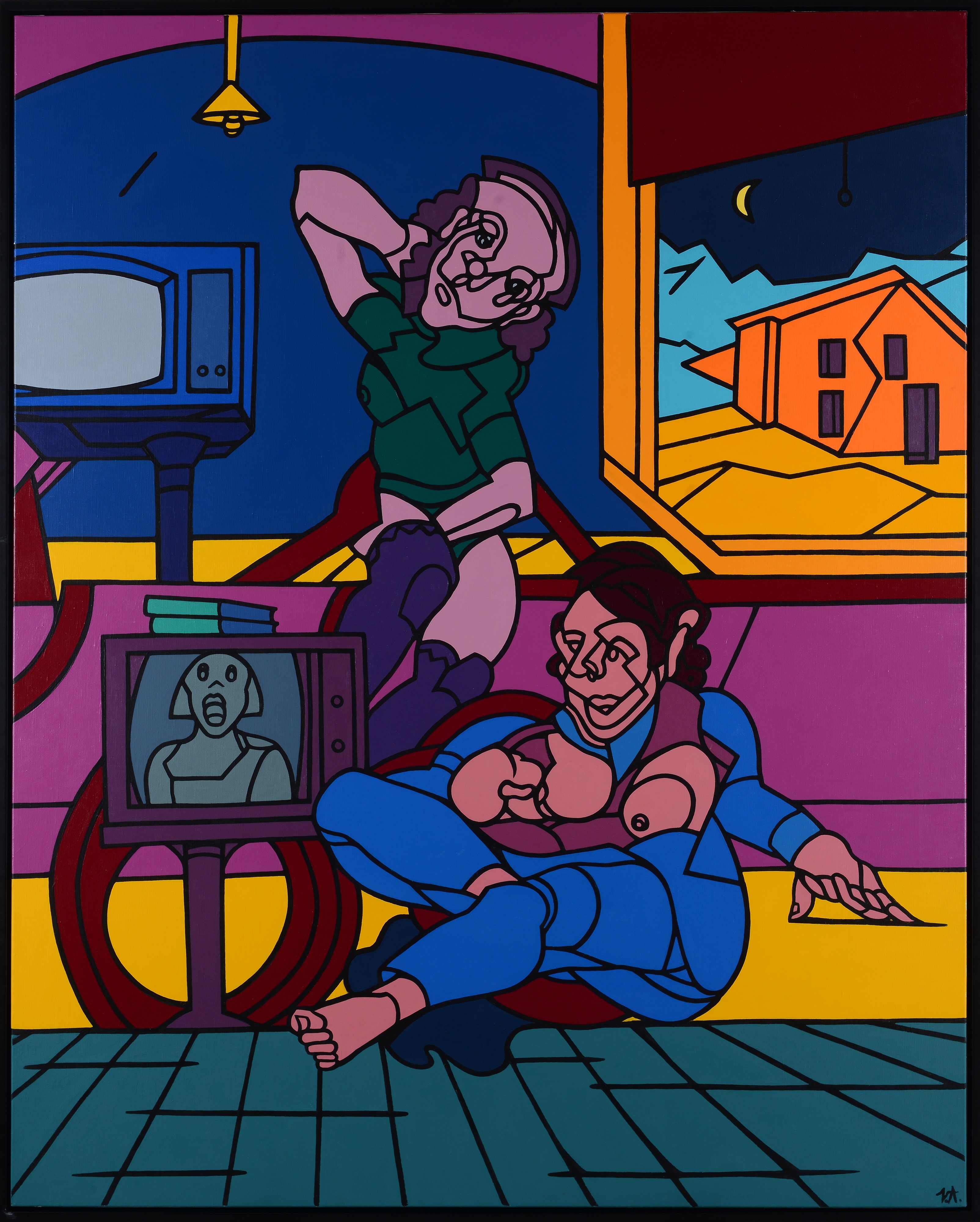 Valerio Adami - Tv in casa (la sera) - Acrilico su tela, 162x130 cm, 2022