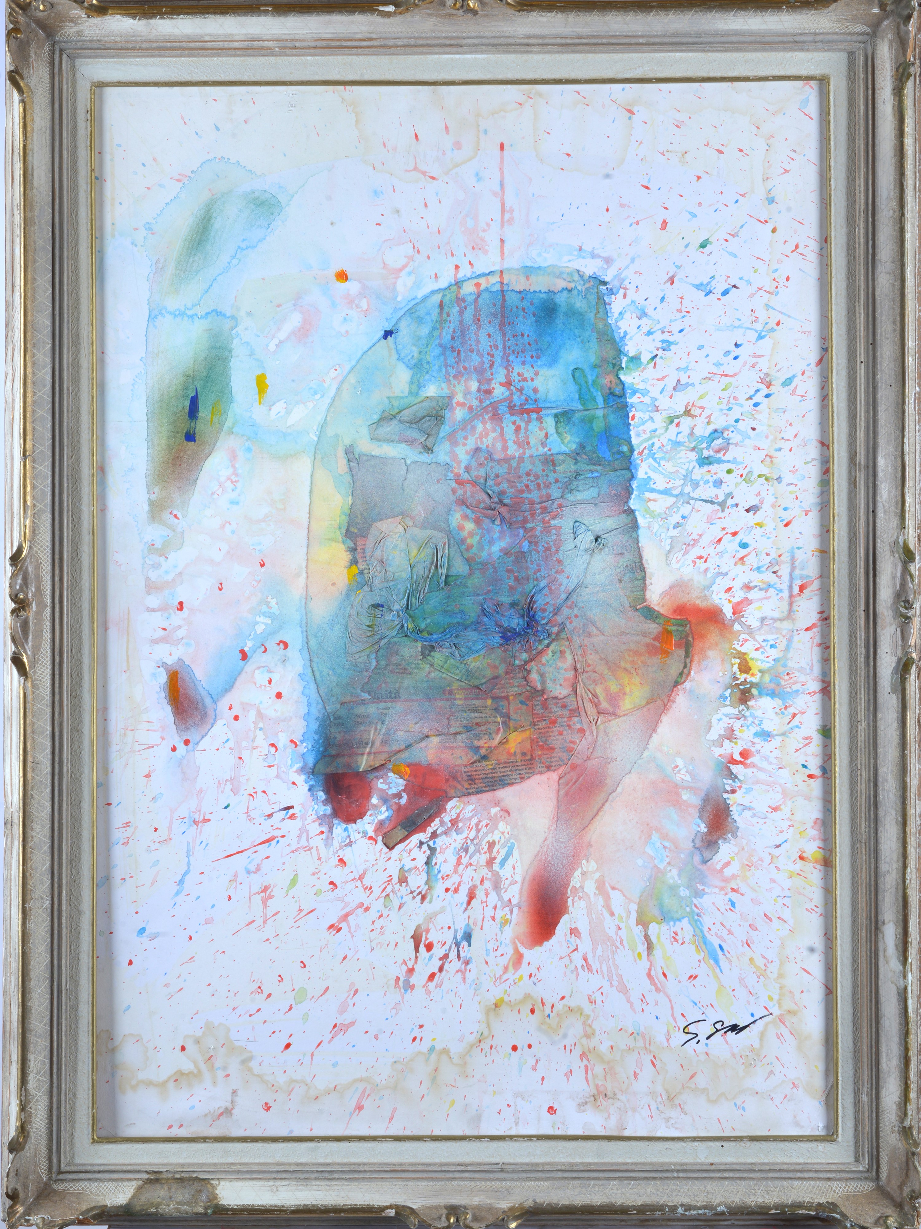 Shozo Shimamoto - Senza titolo, acrilico e collage su carta riportata su tavola, 2003