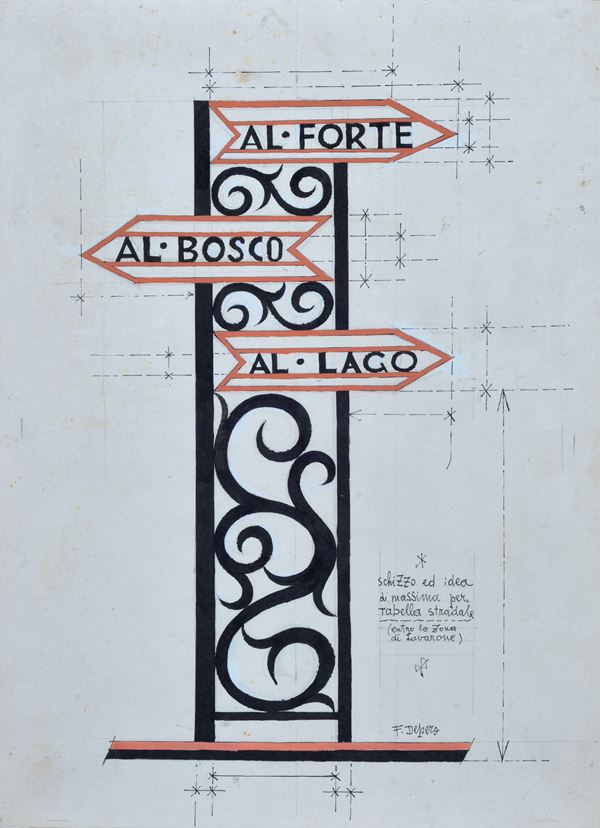Fortunato Depero - Sketch and basic idea for a road sign