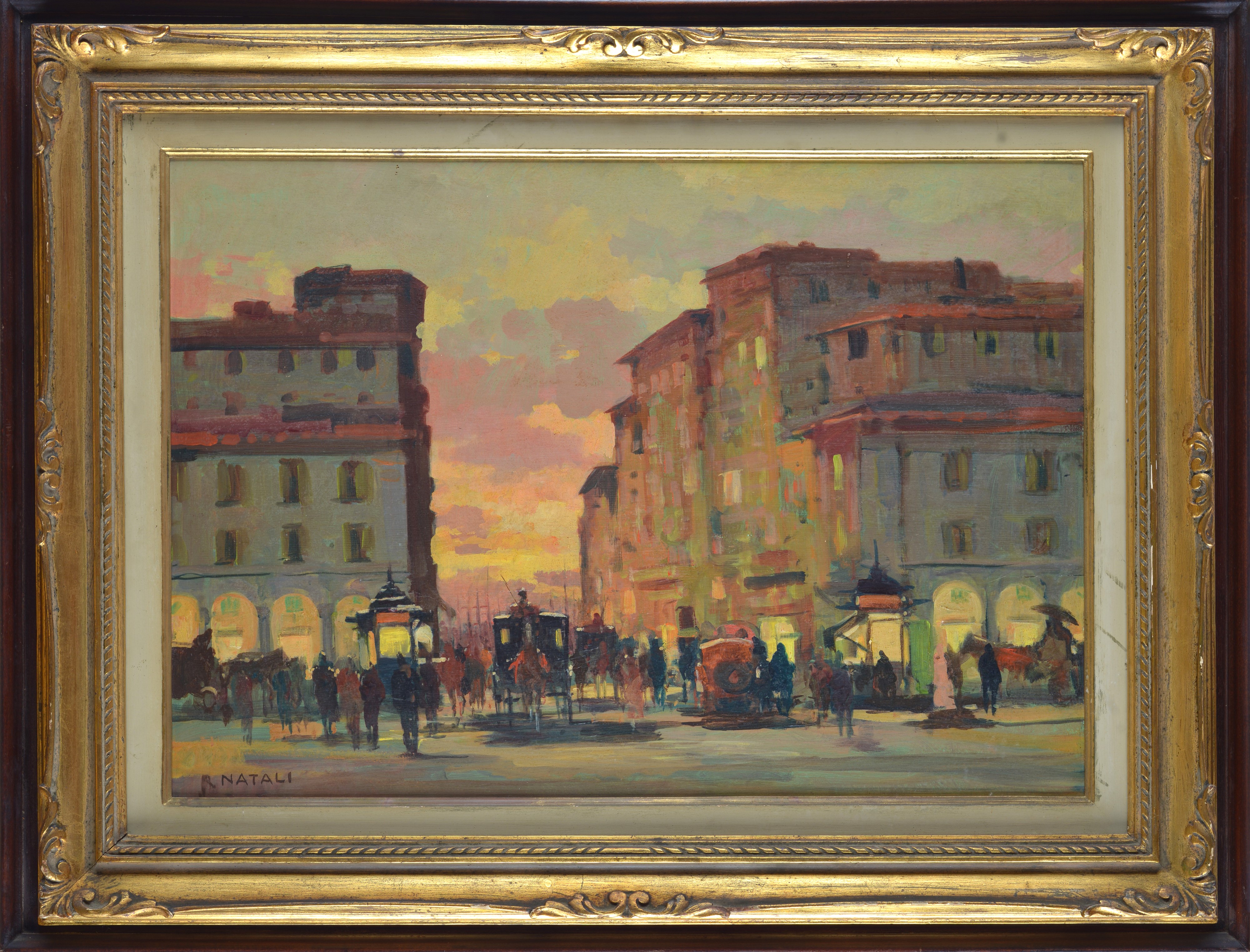 Renato Natali - Vecchia Via Grande a Livorno, olio su tavola