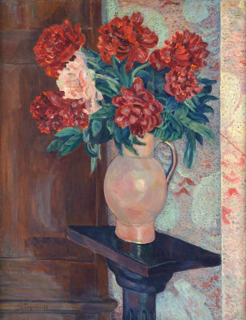 Attr. a Georges De Pogedaieff - Fiori nel vaso, olio su tela