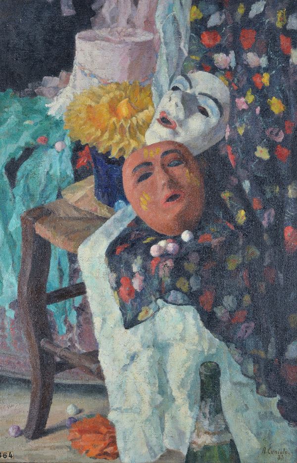 Armando Cuniolo - Composition with masks and flowers