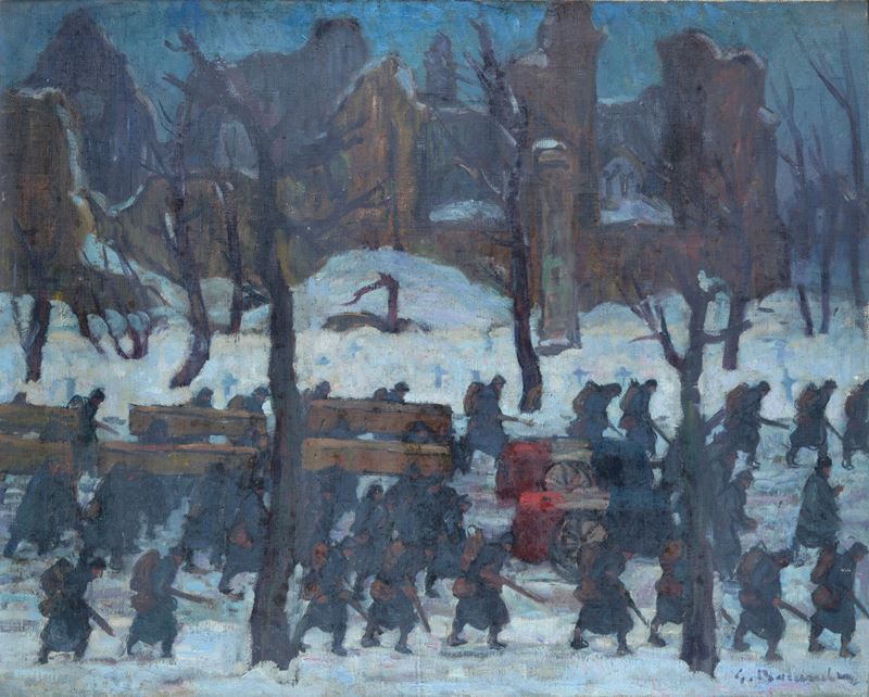 Attr. a Gaston Balande - Il corteo degli eroi, olio su tela