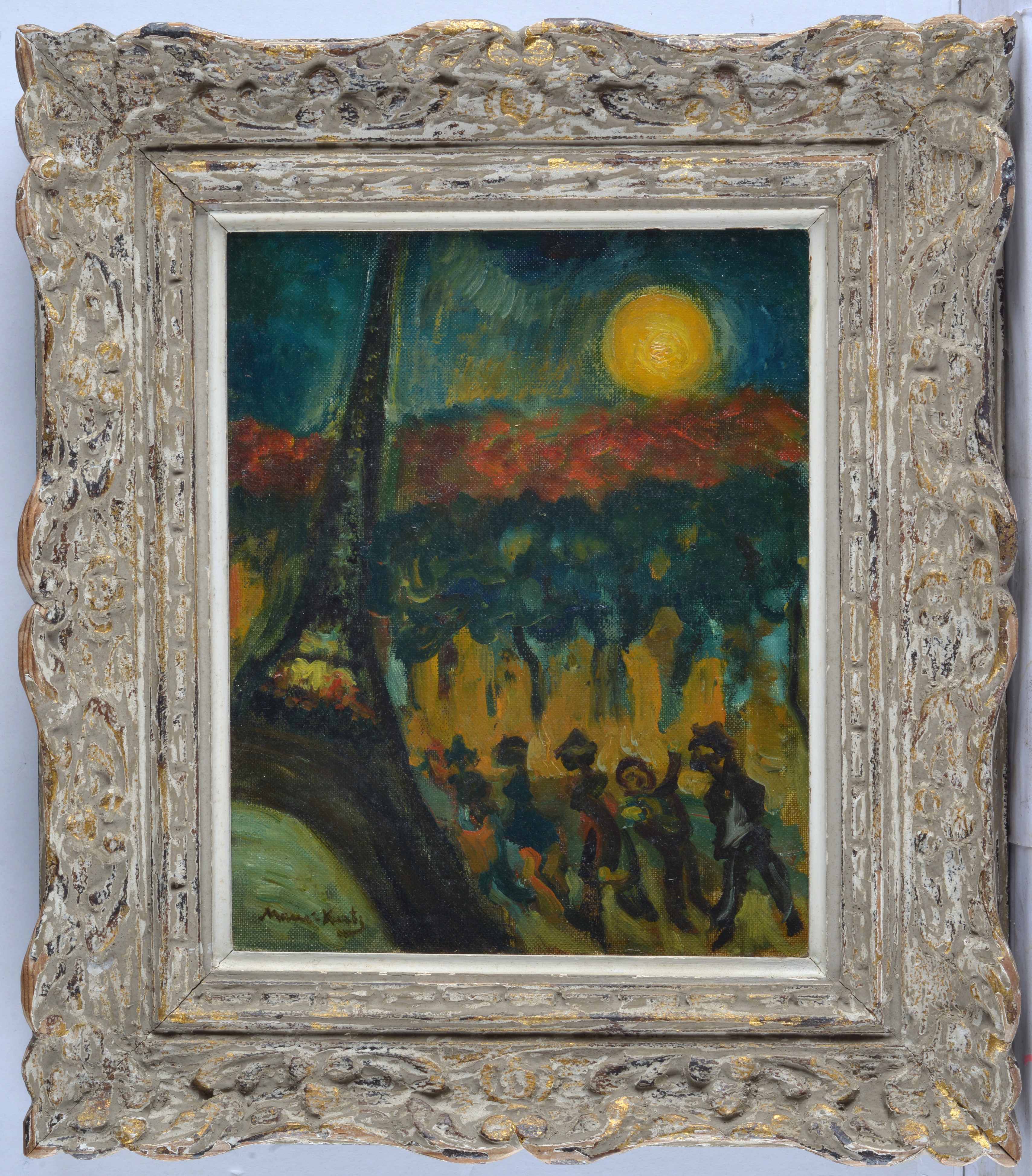 Attr. a Emmanuel Mané-katz - Attribuito a Emmanuel Mané-Katz, Tour Eiffel con personaggi, olio su...