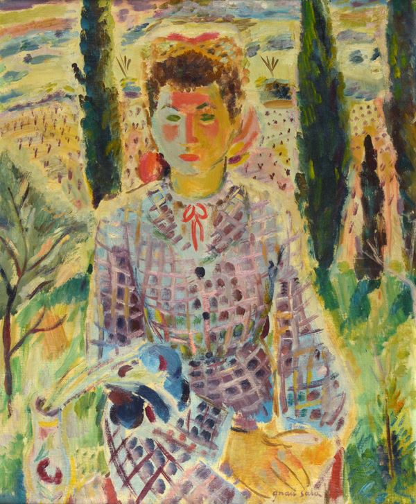 Attr. a Emilio Grau Sala - Portrait of a woman in the landscape