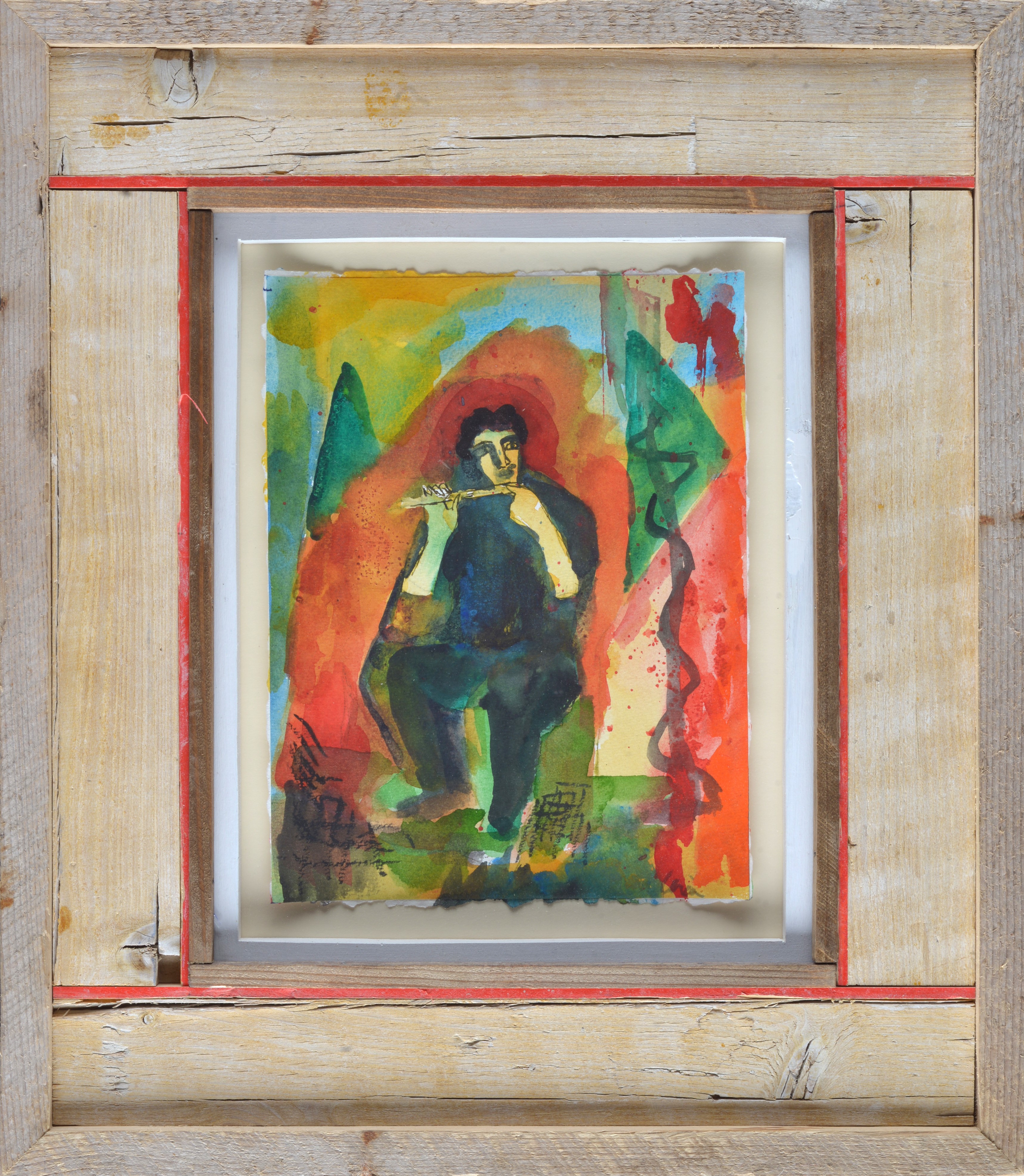 Sandro Chia - Figura flautista, tecnica mista su carta