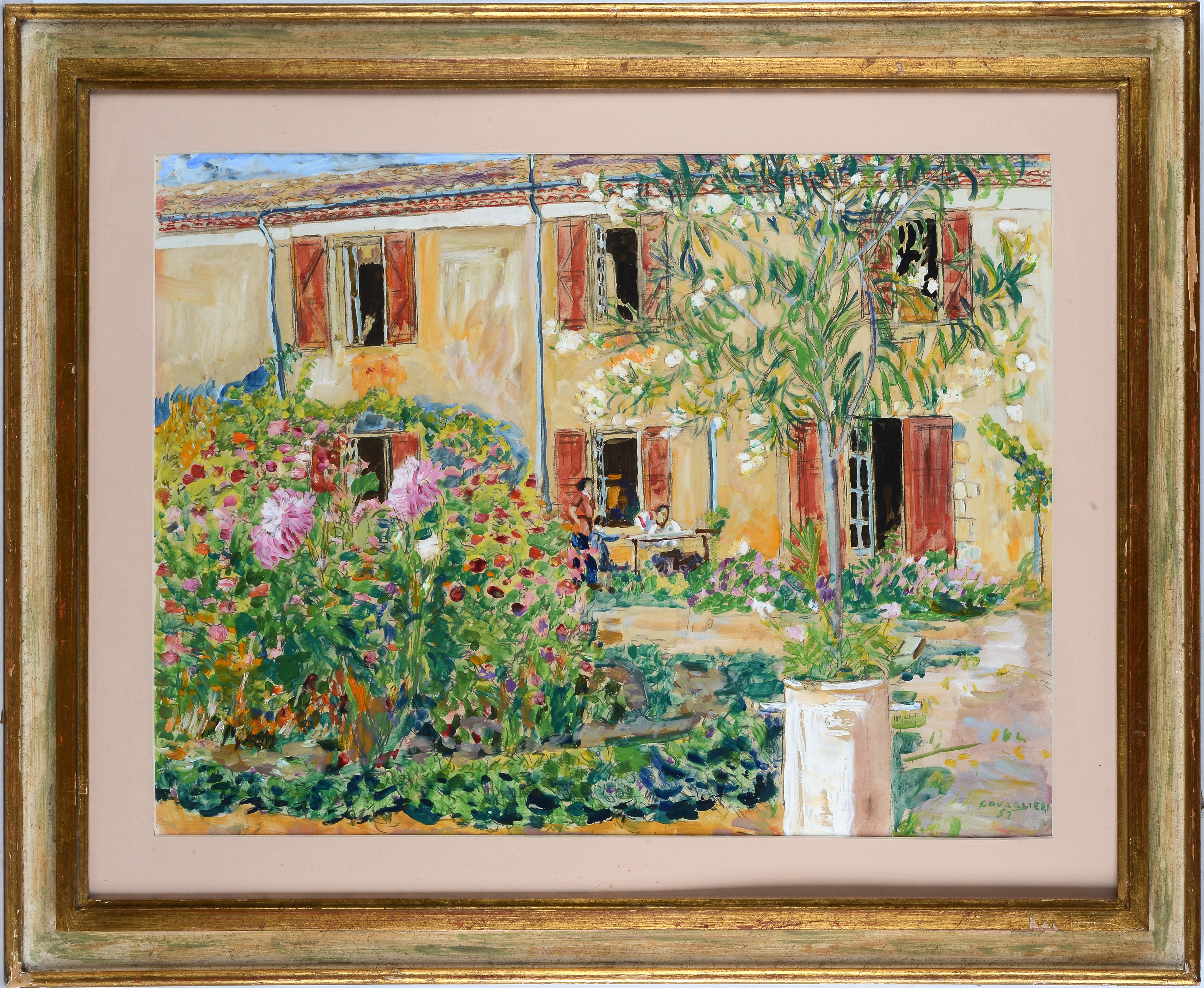 Mario Cavaglieri - Giardino della villa, olio e tempera su cartoncino