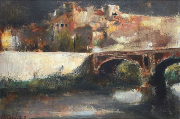 Ugo Attardi - Landscape with bridge