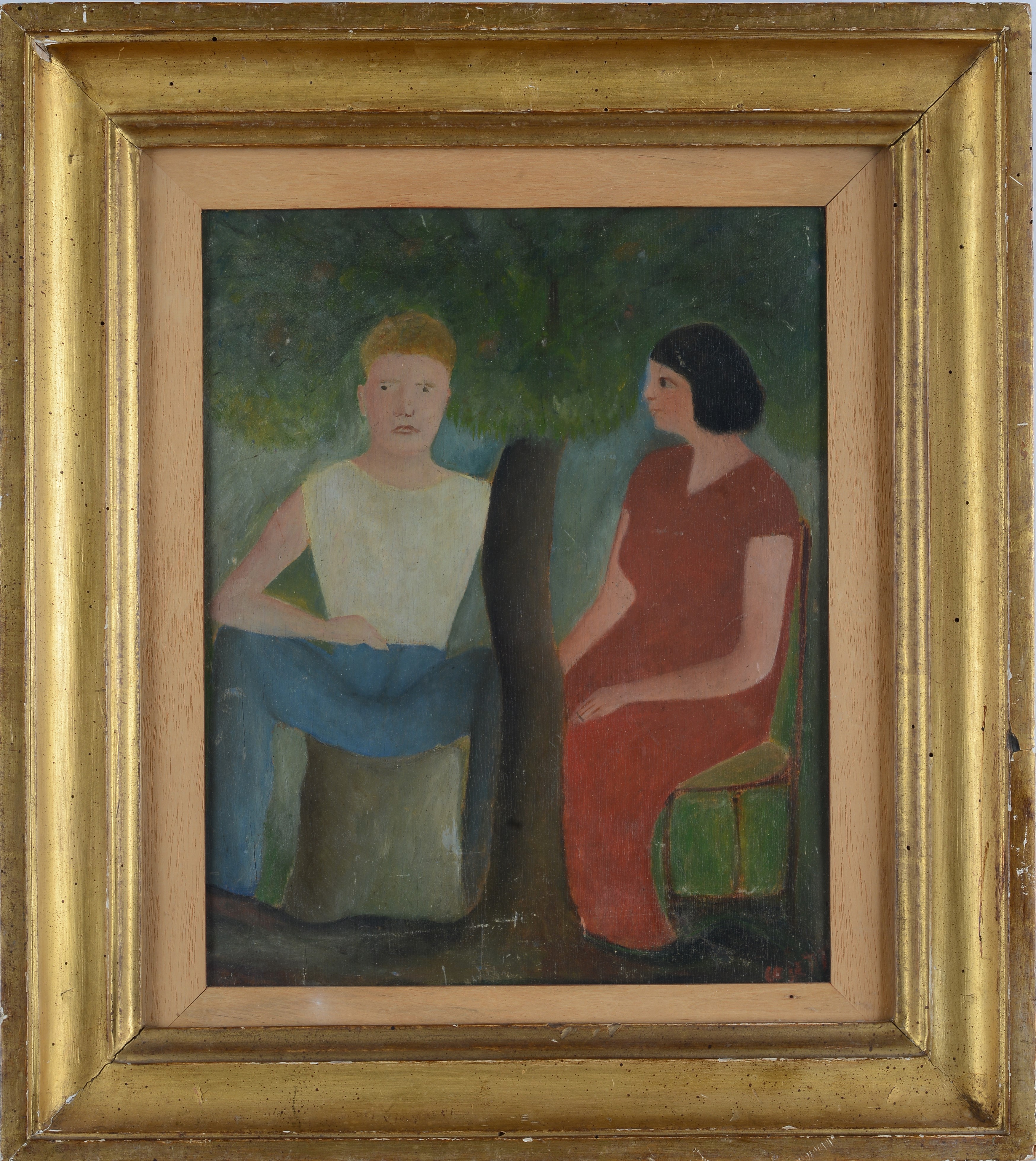 Giuseppe Cesetti - Figure sedute, olio su tavola