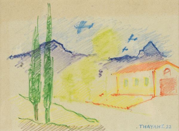 THAYAHT (Ernesto Michahelles) - Paesaggio con casa e cipressi