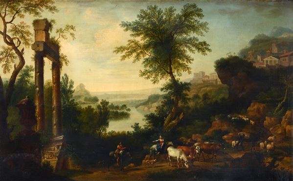 Anonimo, XVIII sec. - Scena classica con rovine 
