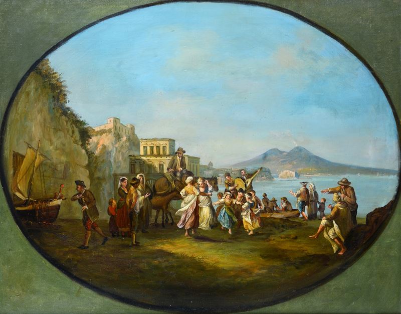 Tarantella sul lungomare con Vesuvio sullo sfondo