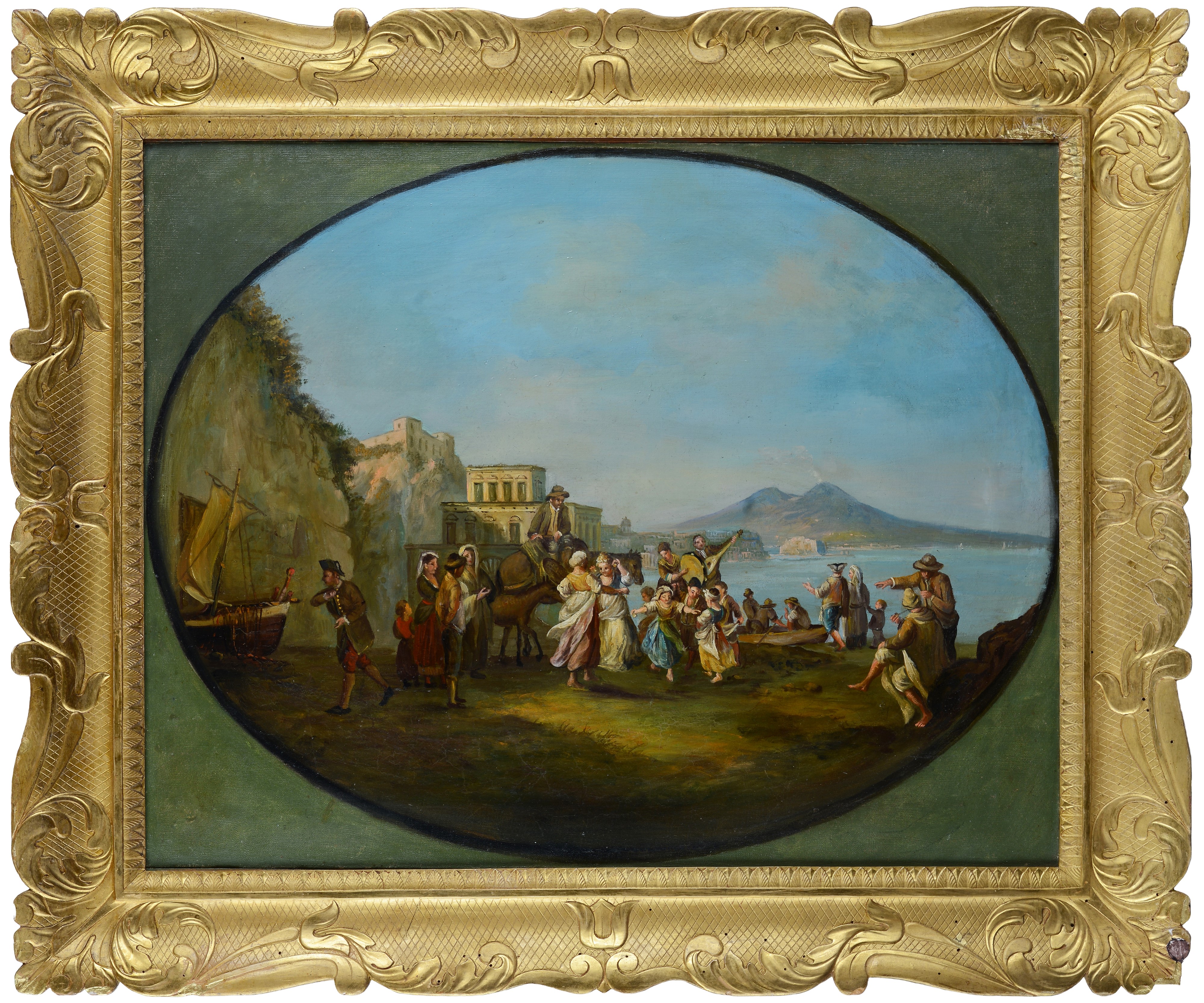 Tarantella sul lungomare con Vesuvio sullo sfondo