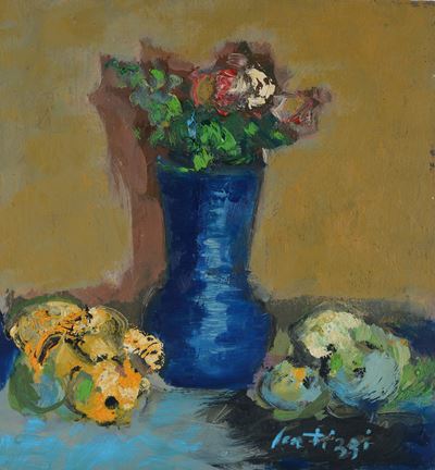 Natura morta con vaso blu, olio su tavola