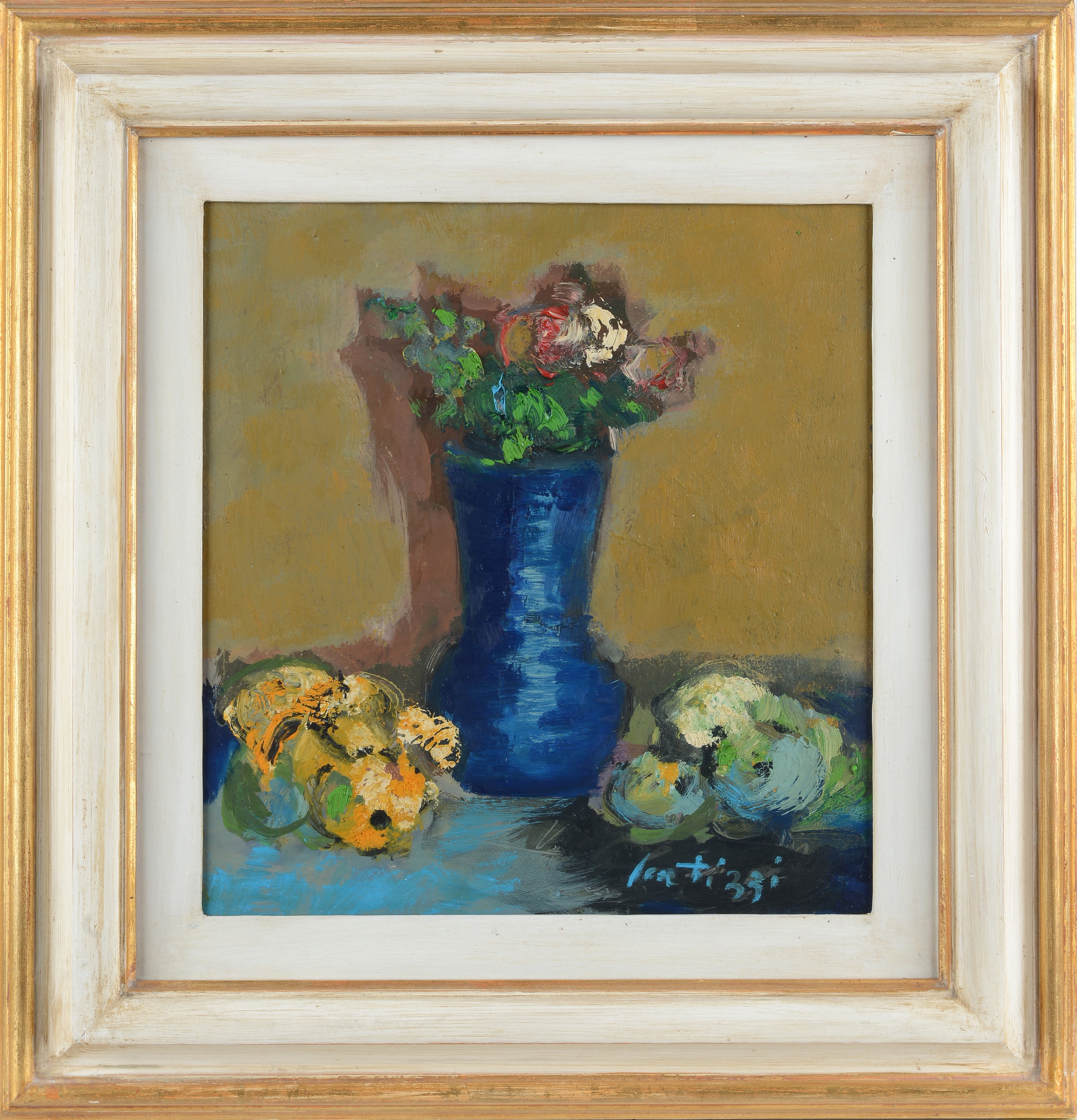 Sergio Scatizzi - Natura morta con vaso blu, olio su tavola