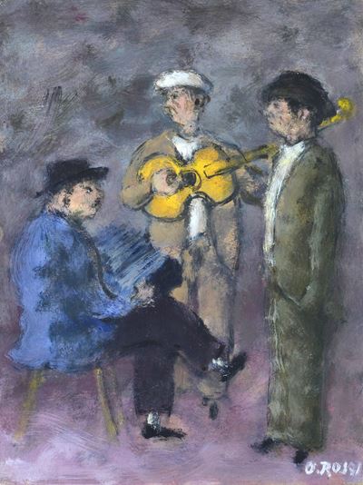 Musicanti, olio su cartone