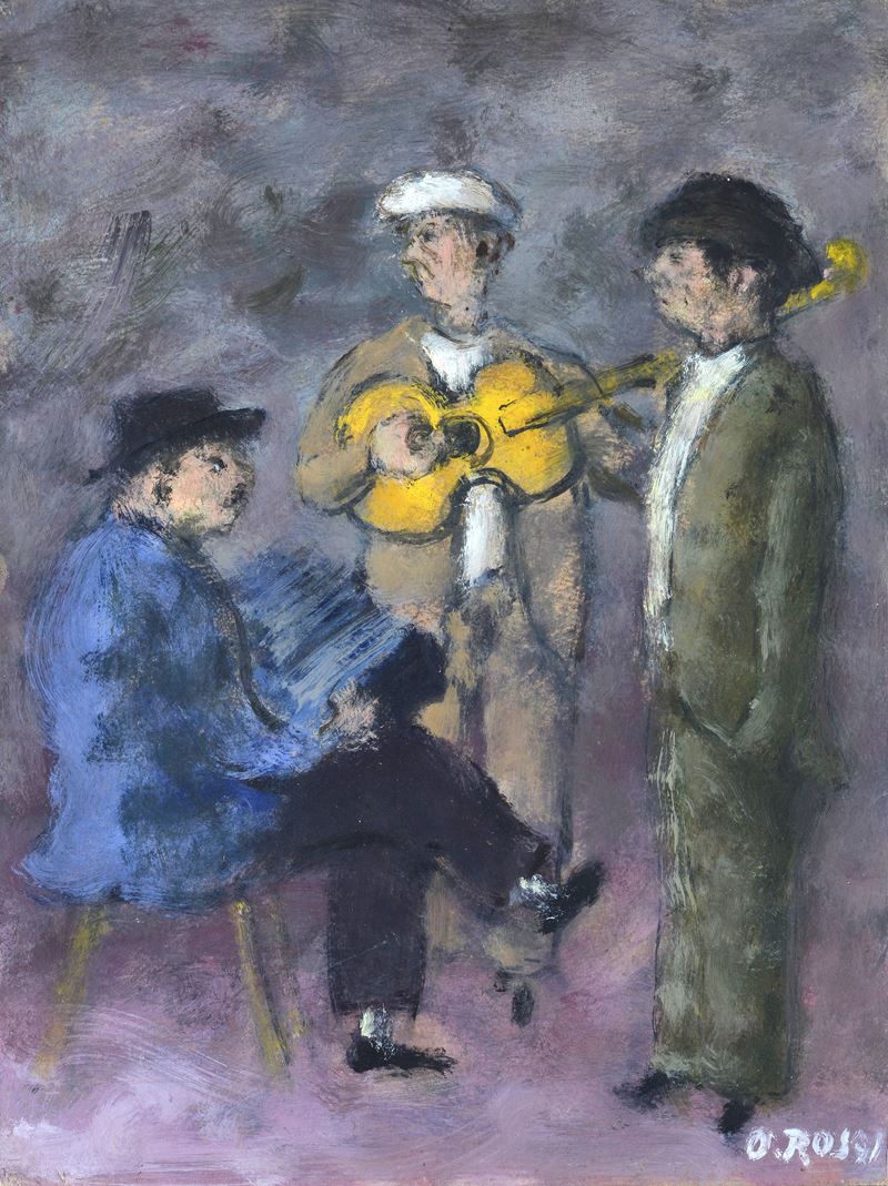 Ottone Rosai - Musicanti, olio su cartone