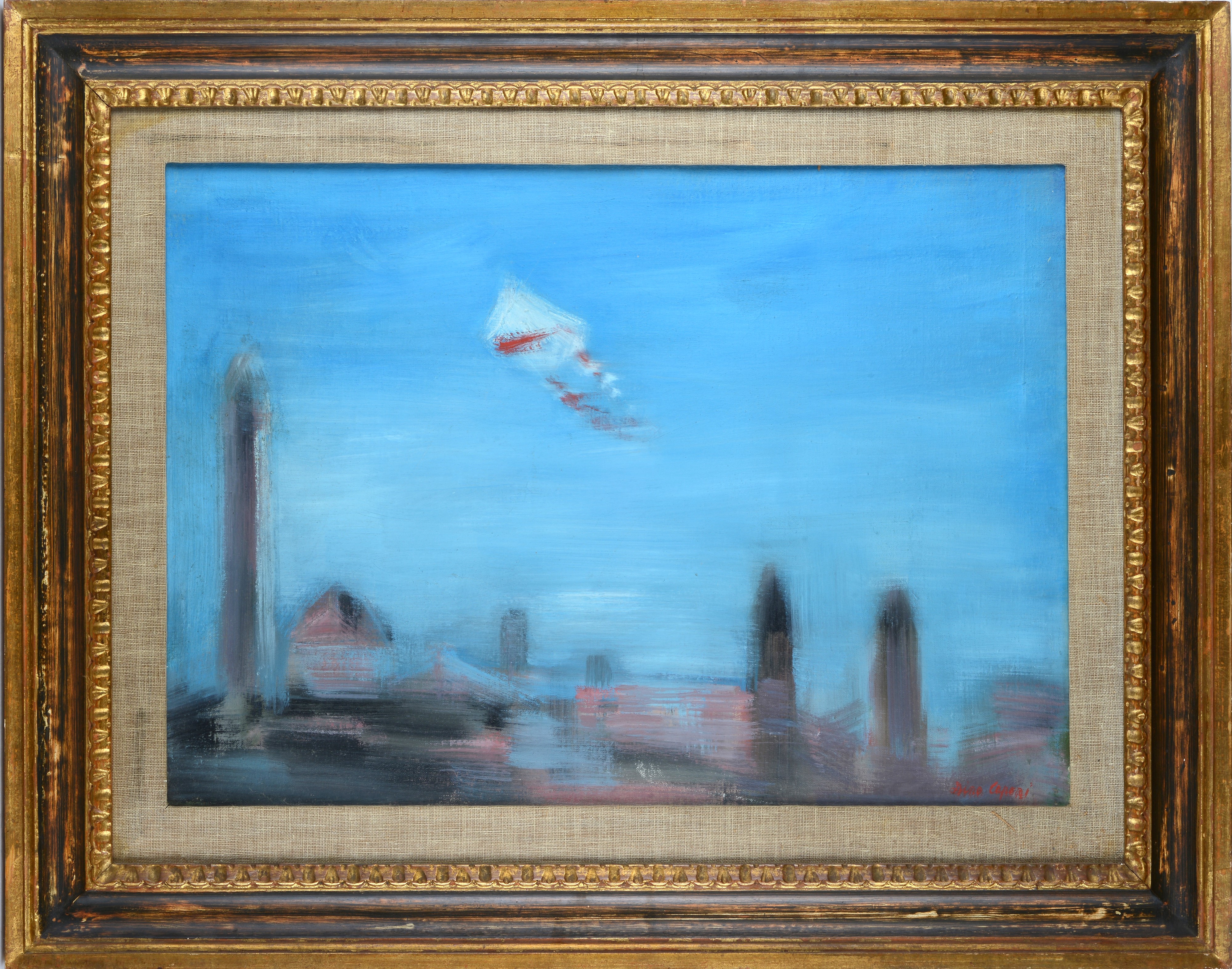 Dino Caponi - L'aquilone, olio su tela, cm 50x70