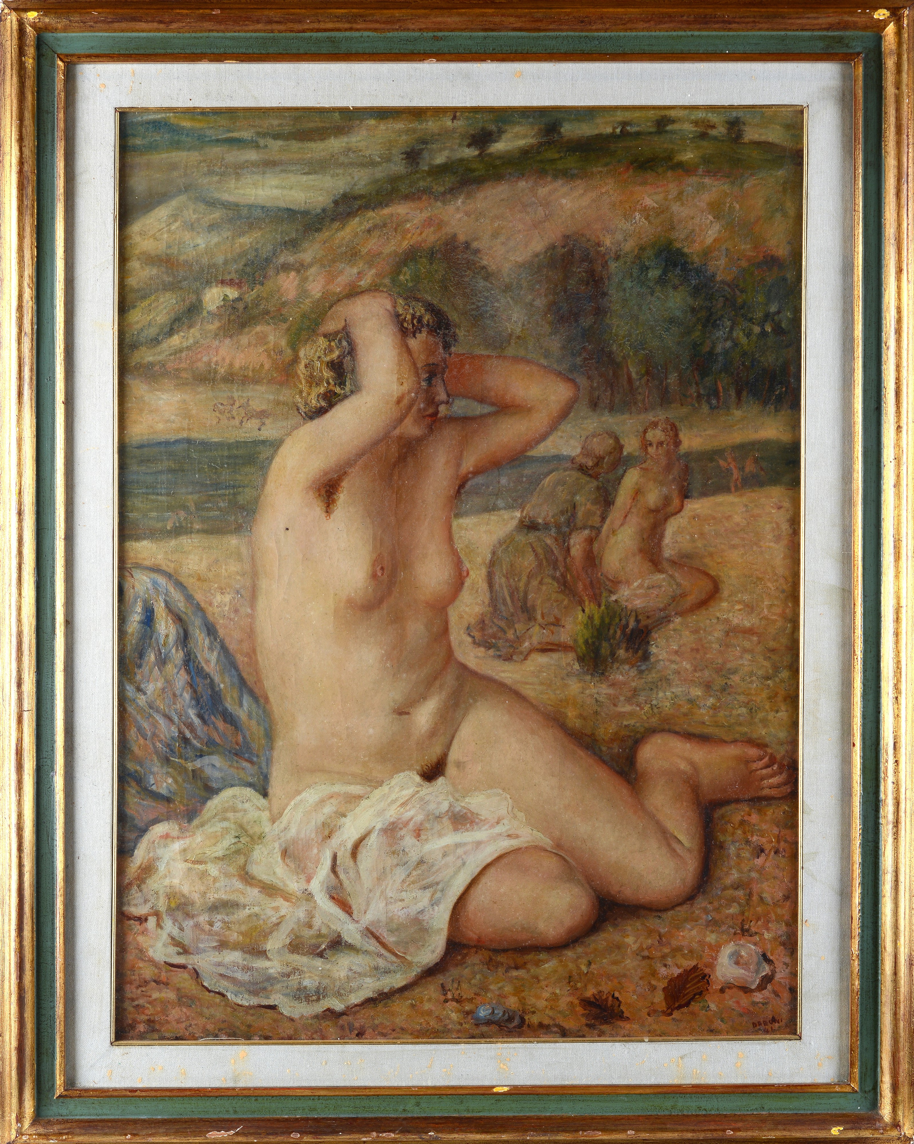 Arrigo Dreoni - Sulla spiaggia, olio su tela