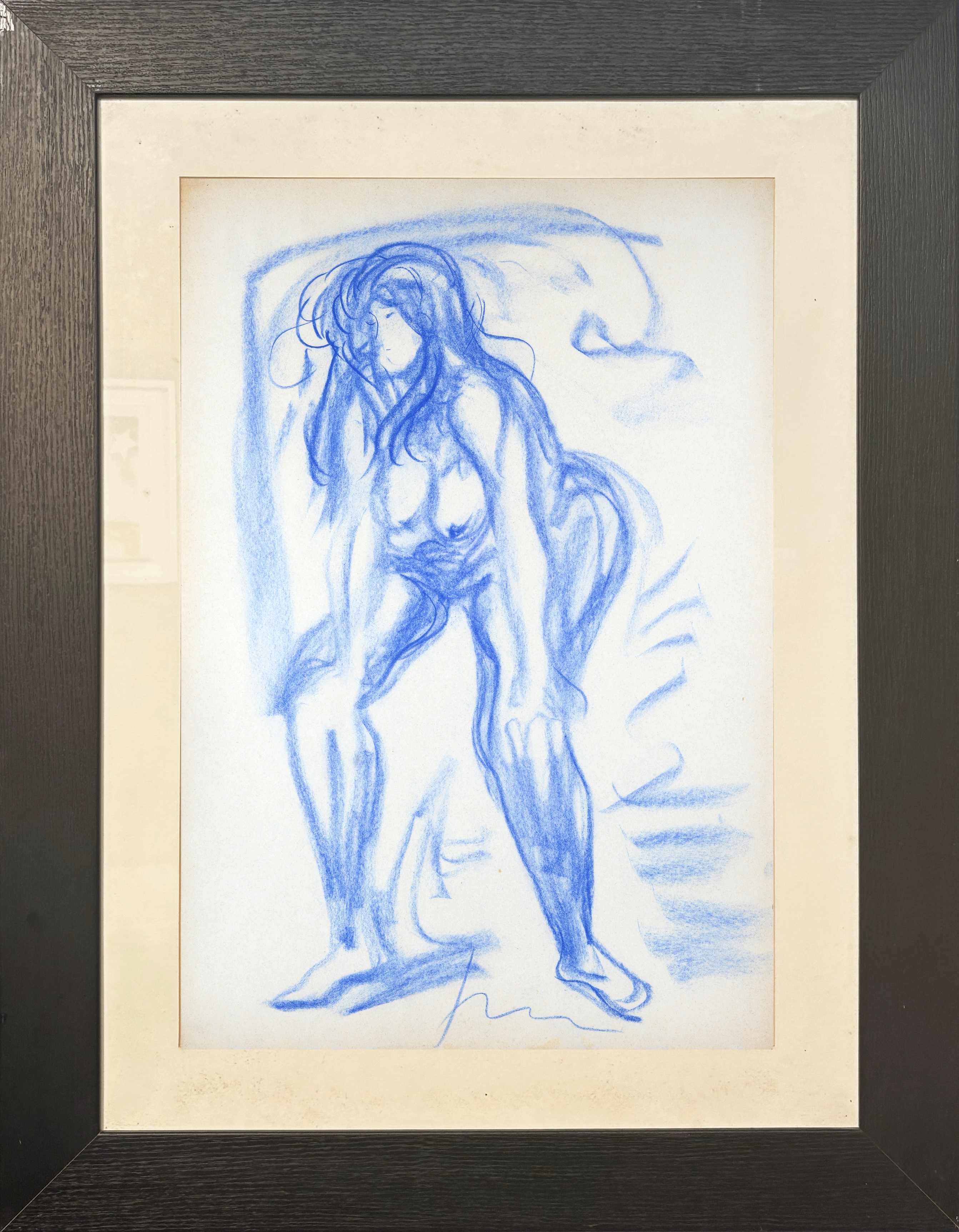 Lucio Fontana - Nudo femminile, gessetto blu su carta