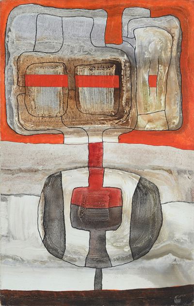 Anonimo, Il totem del sole di mezzanotte, olio sabbiato su tela, 1964