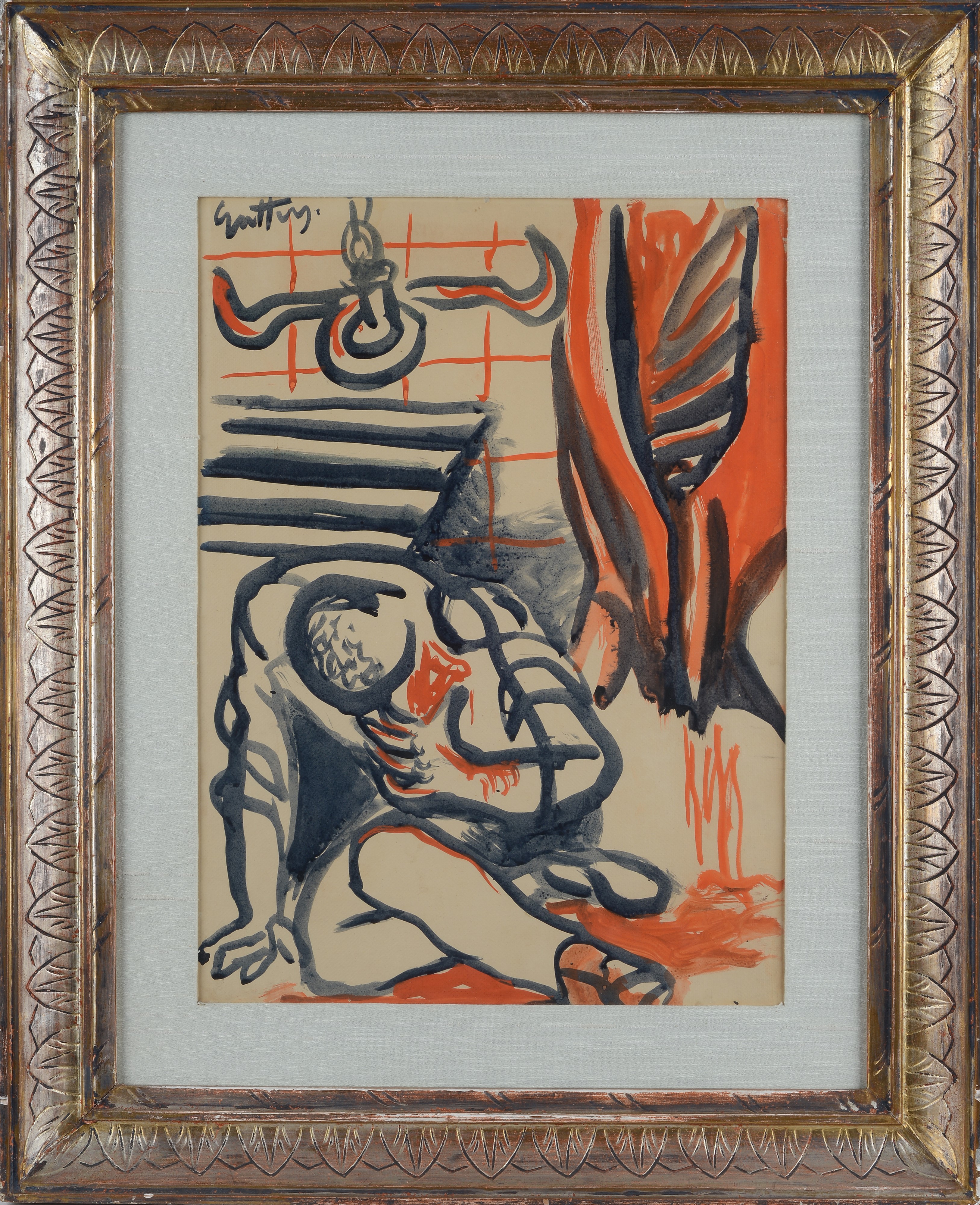 Renato Guttuso - Macelleria - Acquerello su carta riportata su tela