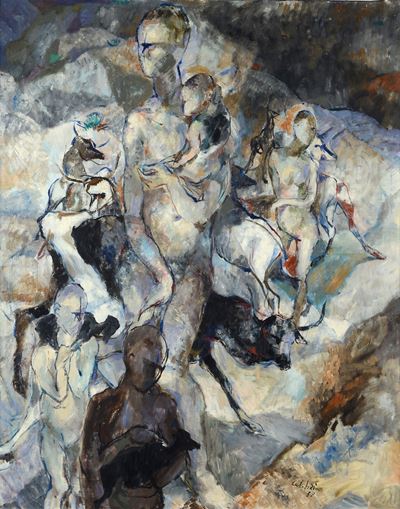 Figure con gazzelle, olio su tela, 1958
