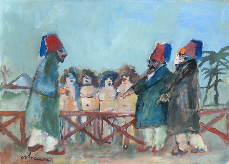 Mino Maccari - Mercato delle schiave, olio su legno