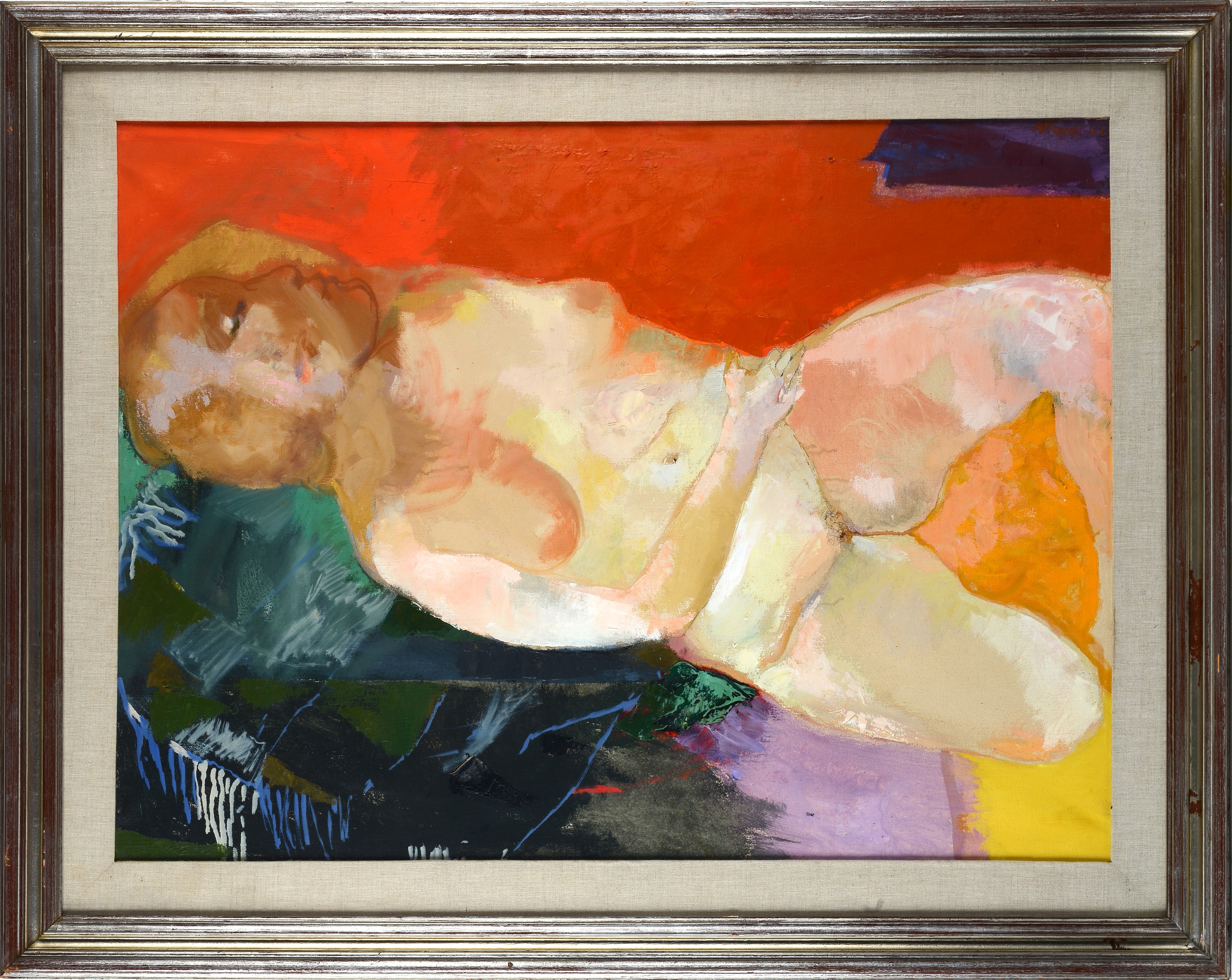 Ugo Attardi - Nudo di donna distesa, olio su tela, 75x100 cm, 1966