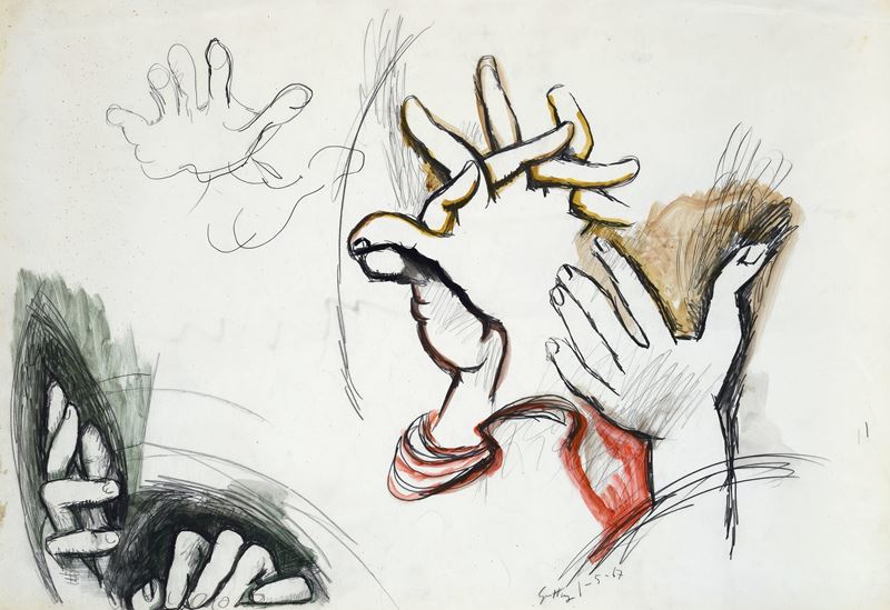 Renato Guttuso - Mani, acquerello e matita su carta