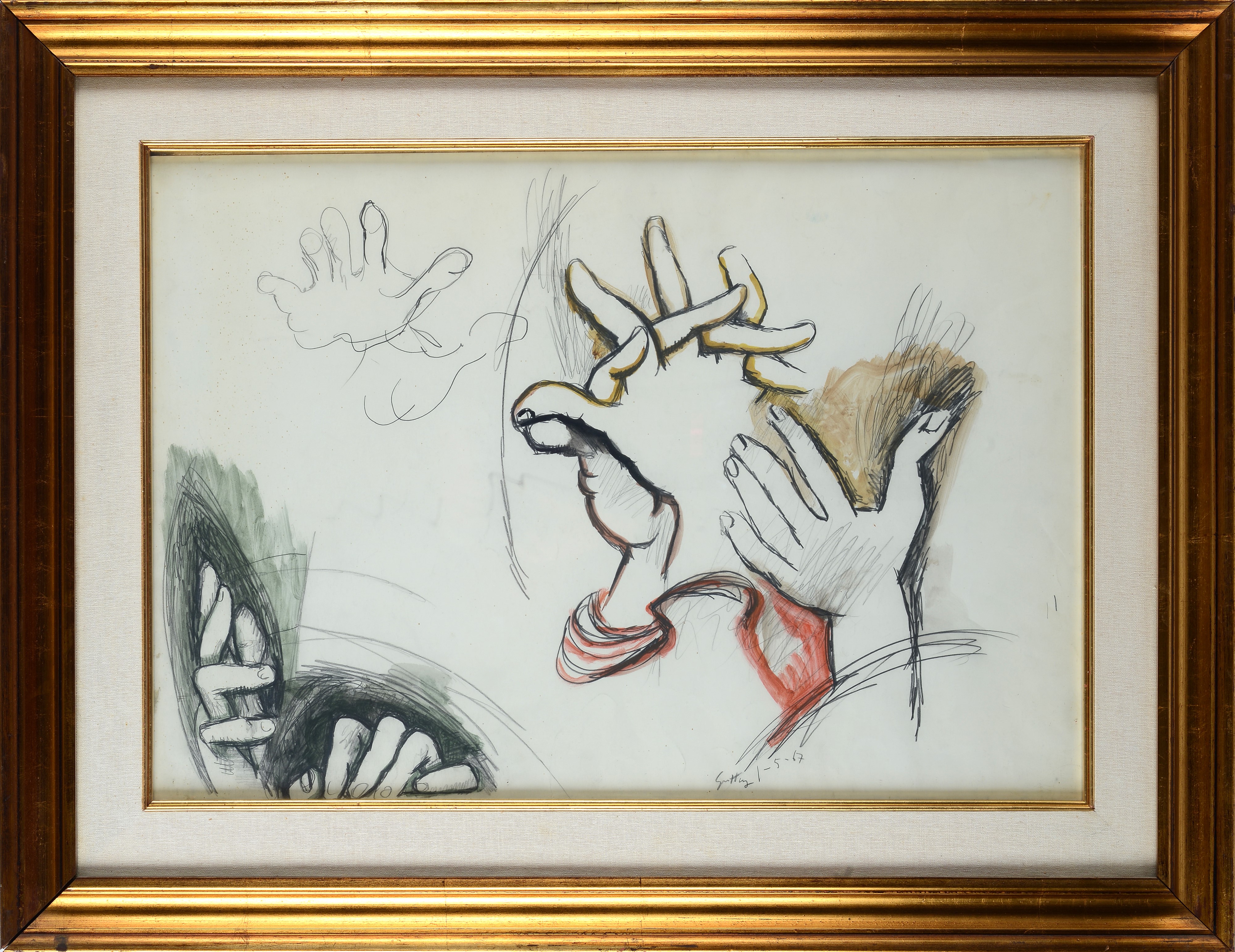 Renato Guttuso - Mani, acquerello e matita su carta