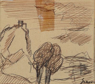 Paesaggio, inchiostro su carta