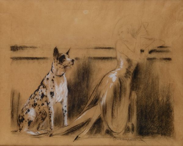 Louis Icart - Donna con cane