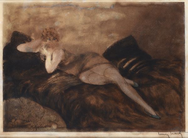 Louis Icart - Donna sdraiata con uva