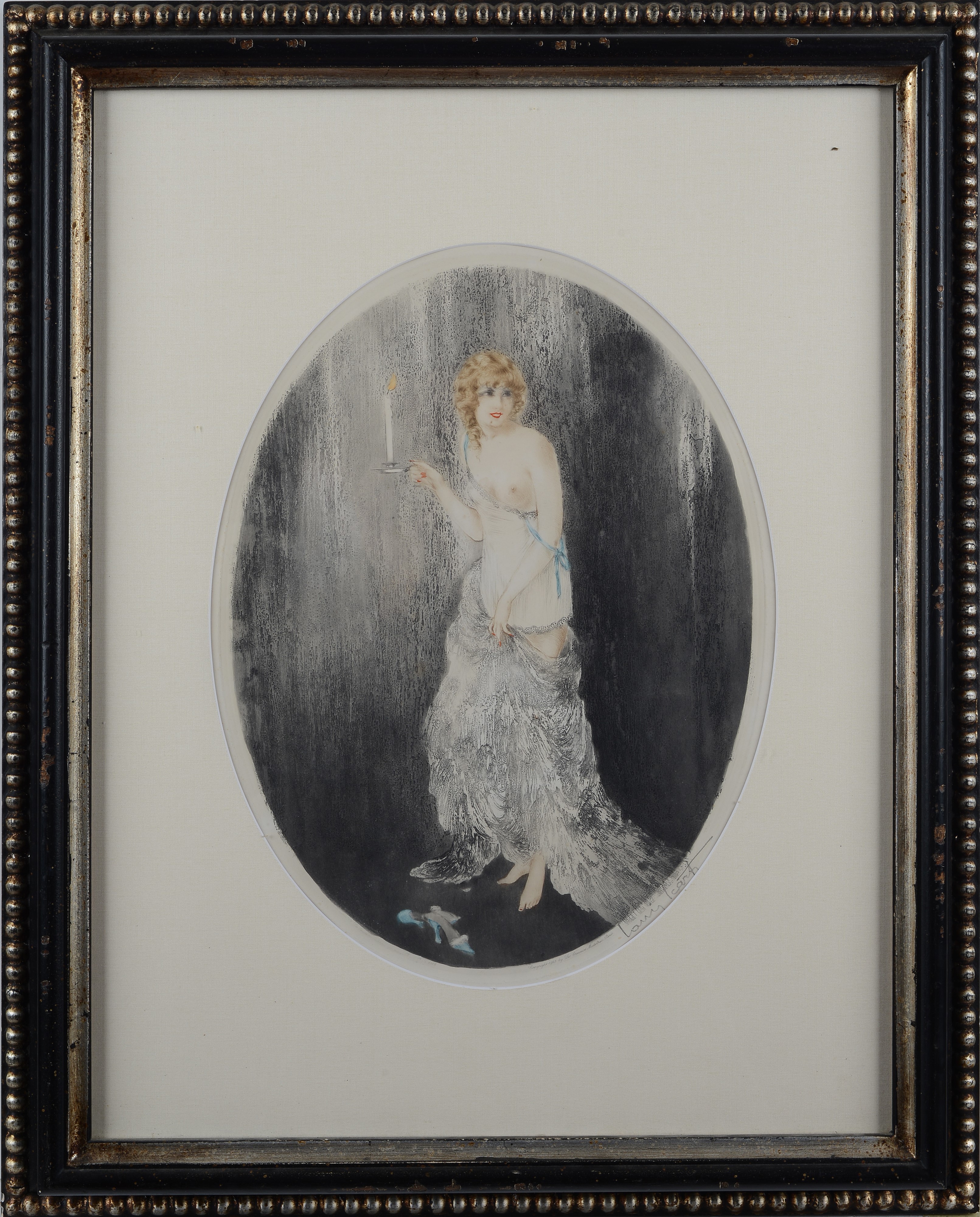 Louis Icart - Donna con candela, acquaforte e acquatinta