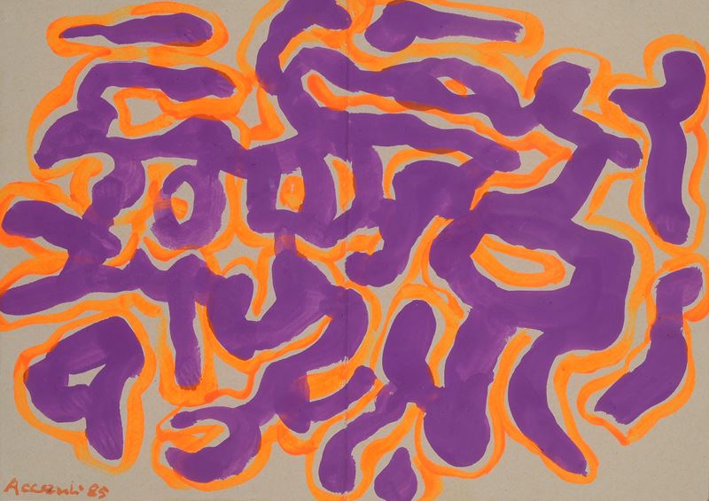 Carla Accardi - Viola - Arancio, tempera su carta riportata su tela