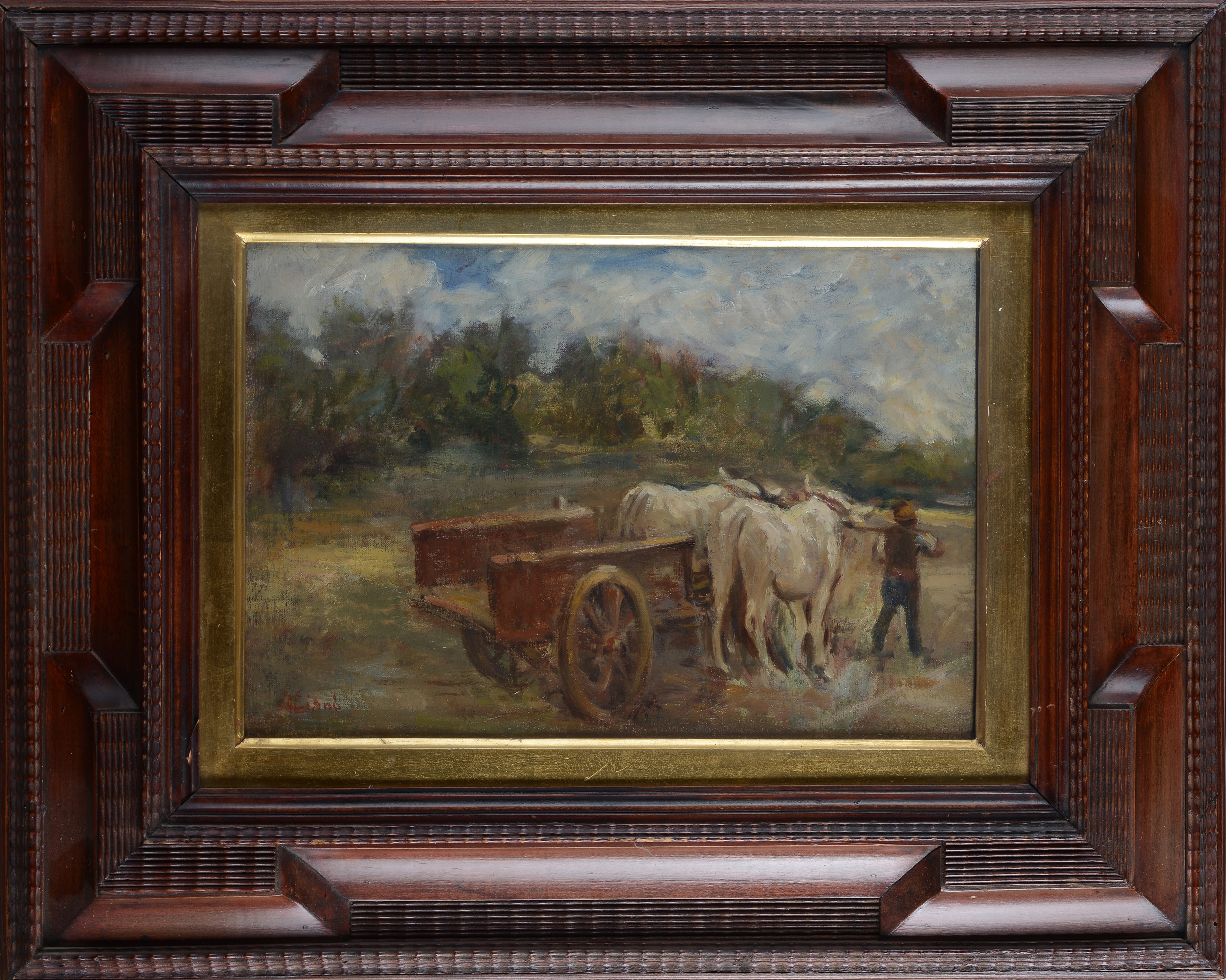 Cesare Ciani - Carro con buoi, olio su tela
